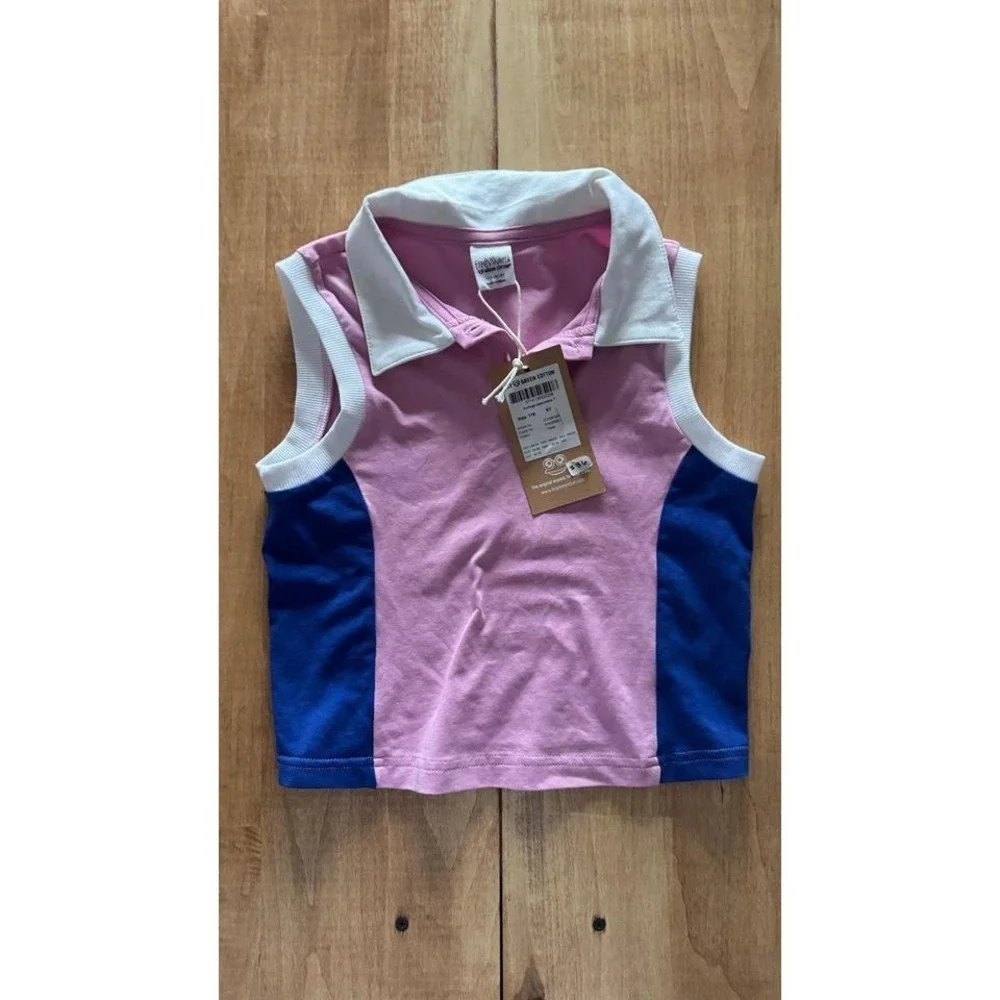 Fred's World by Green Cotton‎ Pink Colorblock Sleeveless Polo Shirt Girl 6Y NEW
